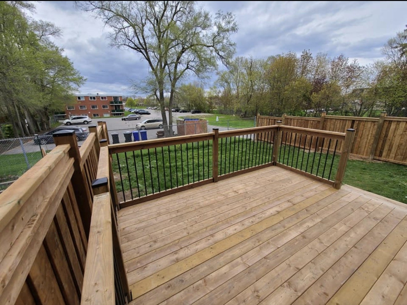 Finished wood deck and yard transition